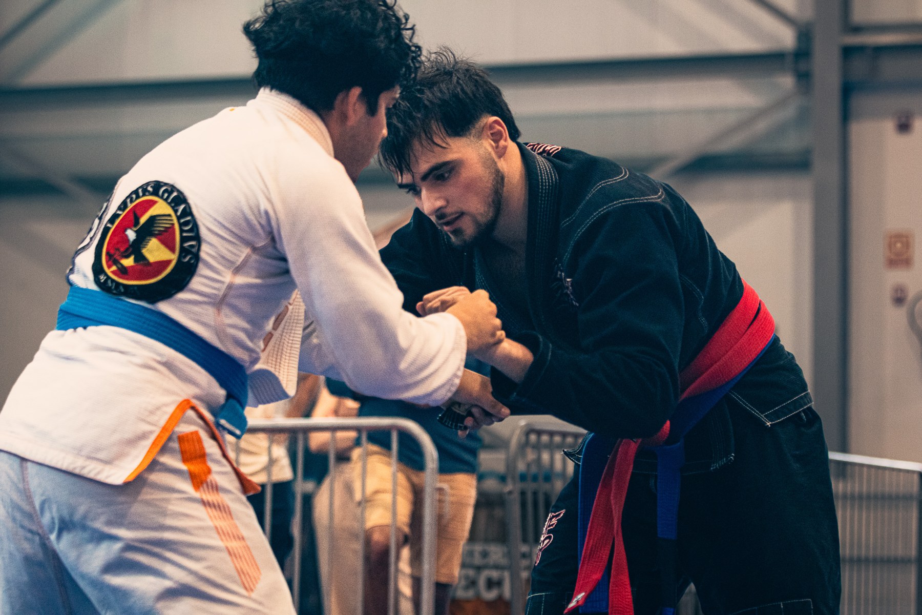 Dos competidores de artes marciales en un agarre